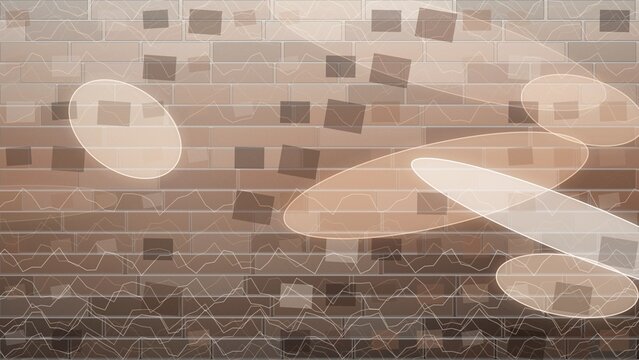Abstract brick wall pattern with geometric overlays