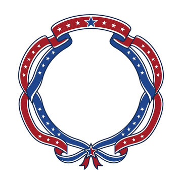American Patriotic Star Ribbon Circular Frame Design