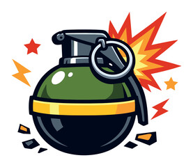 Obraz premium Hand grenade vector cartoon explodes, depictingaggression, power, and military themes in an energetic style