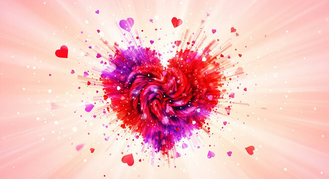 Vibrant fast zoom explosion of a red and purple texture heart