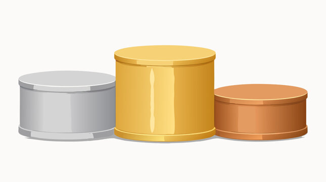 Metallic gold silver and bronze winner podium for champions and success, first second and third place award ceremony stage, flat vector illustration of achievement and athletic competition.