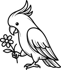 Minimalist Cockatoo with Flower Outline Vector © Paappu