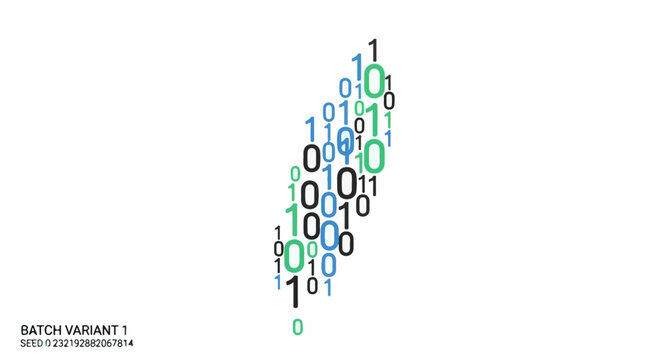 Colorful binary code numbers arranged in a diagonal line on a white background