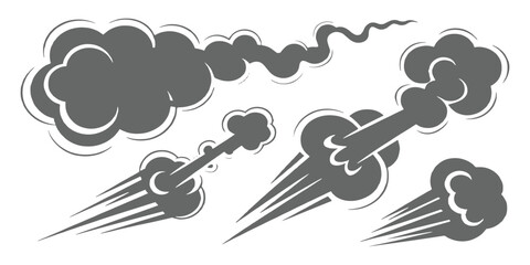Comic book fast motion smoke clouds and detailed speed trail effects set vector illustration. © Design House