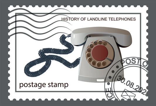 Old white rotary home telephone. Vector.