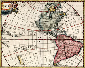 Fototapeta premium Vintage south and north america map. Old cartography. Atlas history