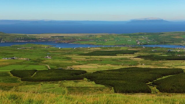 Panoramic View from Coomanaspic Overlooking Lakes, Farmland and Coastline on the Kerry Peninsula