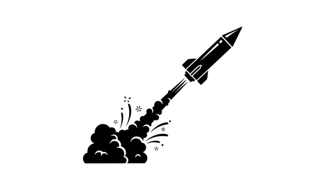 Happy independence day 4th of July Rocket launch, space exploration, black icon, vector graphic, launchpad blast off Vector