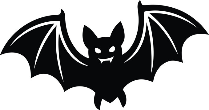 Black silhouette of a flying bat with wings white highlights vector illustration