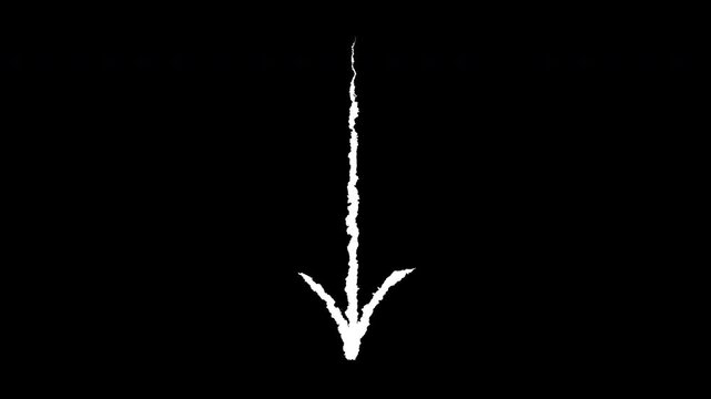 White jagged downward pointing arrow sketch for graphic design projects, presentations, web elements, icon creation, and infographic designs.