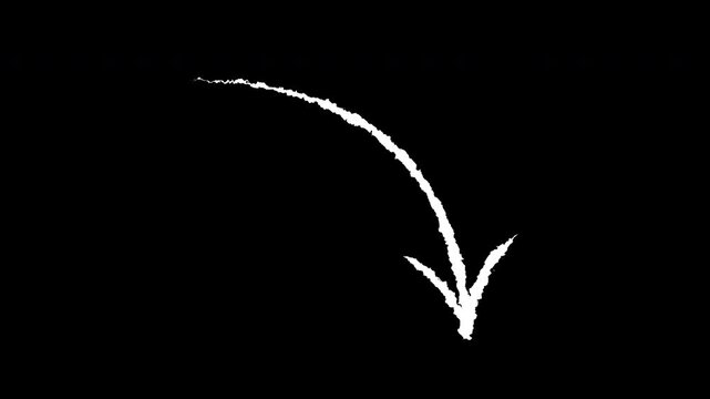 Curved white chalk arrow doodle suitable for educational presentations, directional signage, social media posts, website design, or childrens coloring pages.