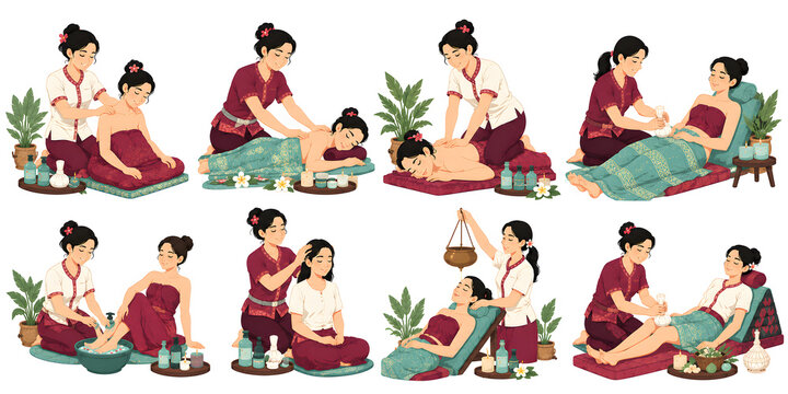 Southeast Asian Traditional Wellness Spa Character Asset Sheet