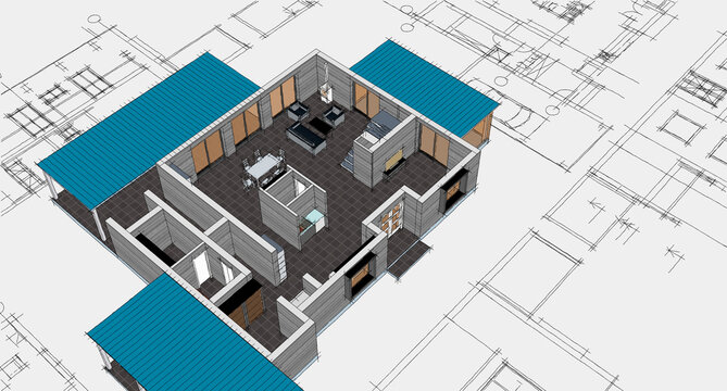 residential house architectural sketch 3d illustration