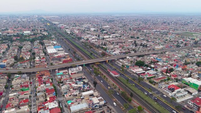 Drone capture of city expansion and roadway connections in Ecatepec