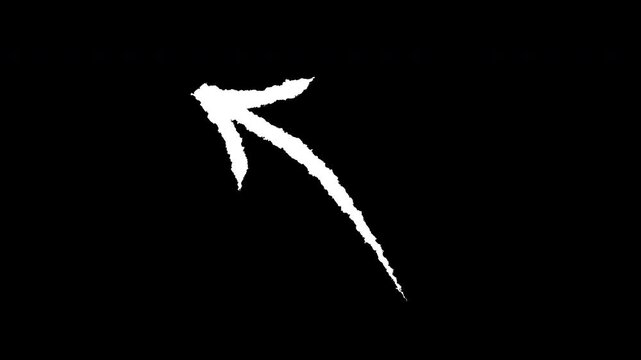 White hand drawn arrow pointing upward left corner on a black background. Simple sketchy design suitable for directional or motivational graphics.