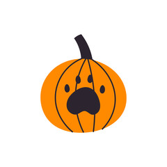 Pumpkin With Paw Print. Festive gourd decorated with animal footprint motif for seasonal decorative design. Flat vector illustration © Marina