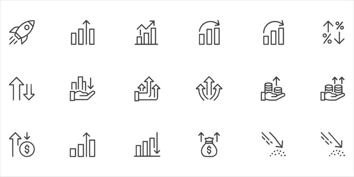 Financial Growth And Investment Icons With Rocket And Money Bag finance profit