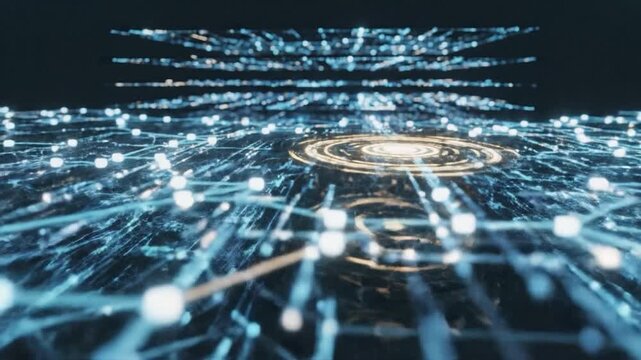 Abstract Digital Network With Glowing Data Nodes Connecting Through Cyberspace In A Futuristic Computing Environment