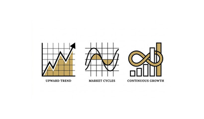 Fototapeta premium Minimalist trading chart icon vector set with abstract line art stock market growth symbols