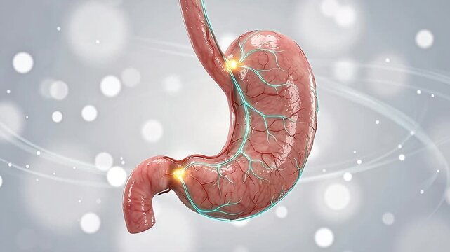 3D Medical Animation of Human Stomach Anatomy with Glowing Nerve Pathways