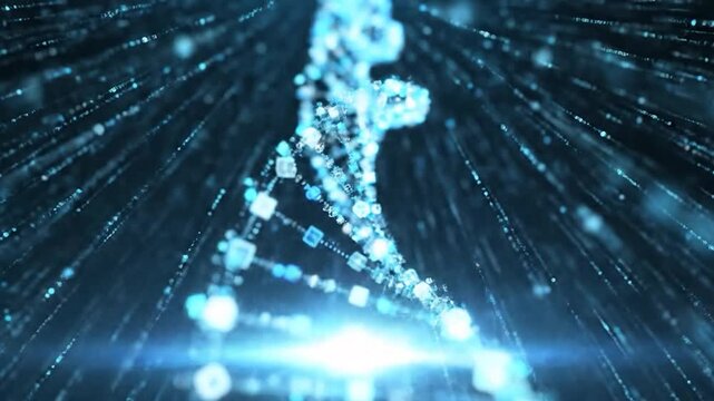 Abstract Digital Double Helix DNA Strand Representing Biotechnology Research and Modern Genetics Science Data Visualization