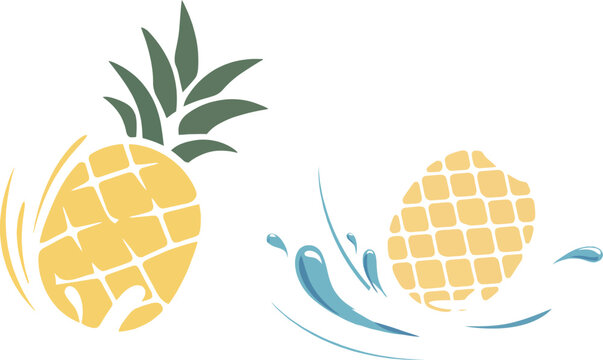 pineapple splash vector, tropical fruit illustration, summer fruit graphic, pineapple water splash vector, flat vector fruit illustration, food packaging vector, editorial fruit artwork, tropical vect