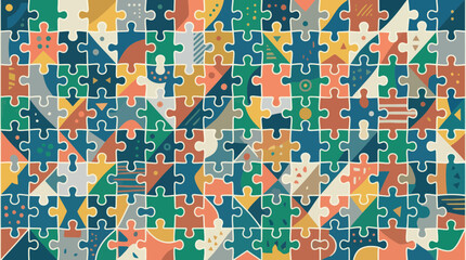 Fototapeta premium Geometric abstract jigsaw puzzle pieces in a retro color palette