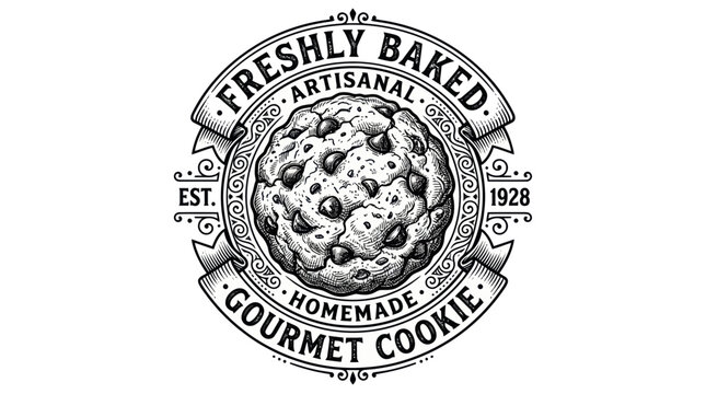 Artisanal gourmet chocolate chip cookie vintage badge design