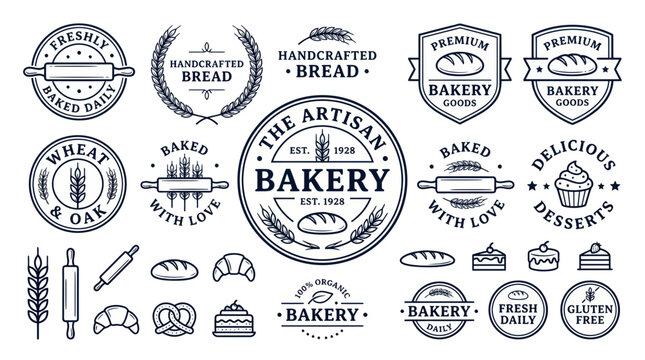 Artisan bakery logo and badge collection with vintage elements