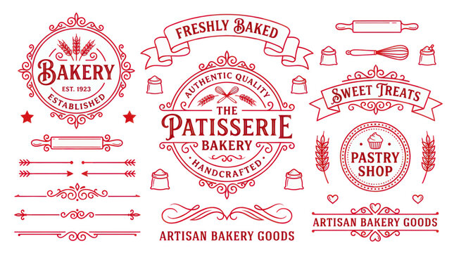 Vintage bakery logos and artisan patisserie design elements