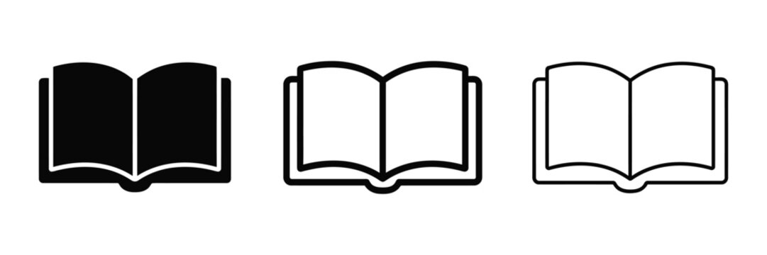 Open book icon silhouette vector, bold outline and line art design