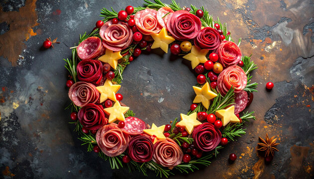 Festive food wreath arrangement