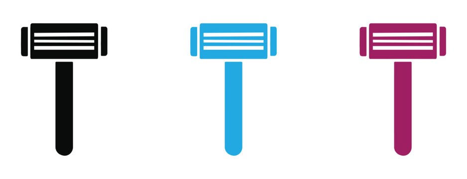 Safety razor icon set. razor, shaving, barber, grooming, blade, bathroom, handle, vintage, disposable. line, flat and colored vector icon set.