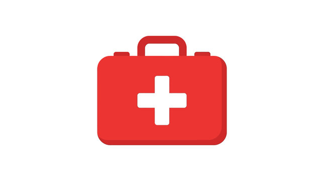 Red first aid kit with white cross vector.