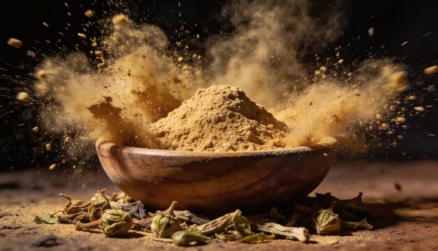 Tribulus Terrestris Powder with Dried Leaves and Herbal Branches