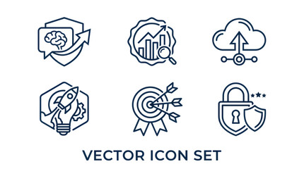 Vector Icon Set: Brainstorming, Analytics, Cloud, Startup, Target, Security © jungkat