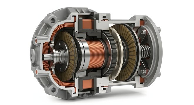 Cross section of an electric motor or generator on a white background.