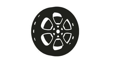 Obraz premium Classic cinema film reel icon on black.