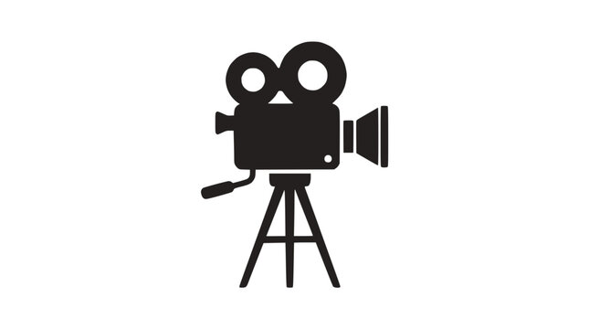 Classic movie camera icon on tripod silhouette.