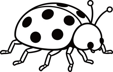 Fototapeta premium Black and white line drawing of a ladybug with spotted wings and six legs