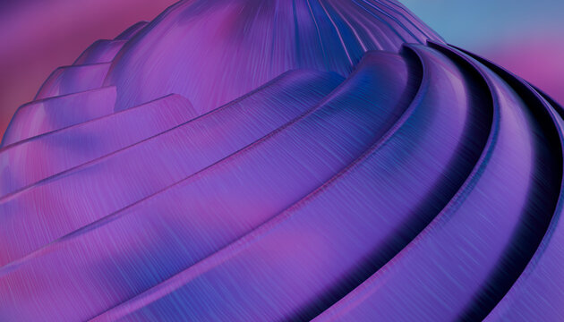Abstract close-up of a purple and blue lighted spiral structure resembling a futuristic dome. Illustration, rendering