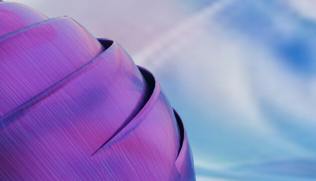 Close-up of a vibrant purple abstract sculpture against a soft blue background. Illustration, rendering