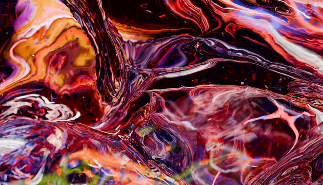 Abstract painting with swirling vibrant colors and fluid brushstrokes. Illustration, rendering