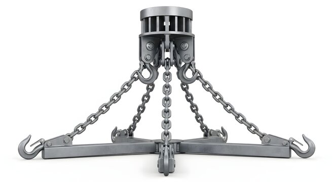 Three leg lifting chain assembly with heavy duty hoist hardware for cargo.