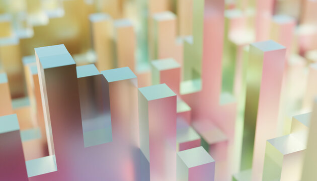 Abstract colorful 3D blocks with soft lighting creating a geometric pattern.