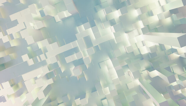 Abstract 3D geometric pattern with interlocking rectangular shapes in soft pastel colors.  