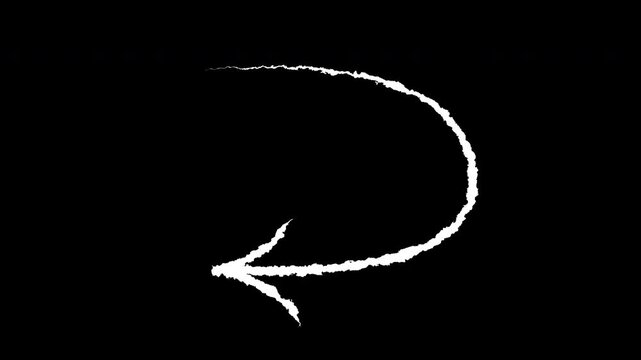 White curved arrow icon suitable for digital designs, presentations, websites. Sketch illustration with doodle artistic mark adds creative touch.
