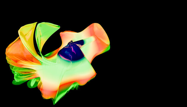 Vibrant abstract art featuring swirling neon colors on a black background.