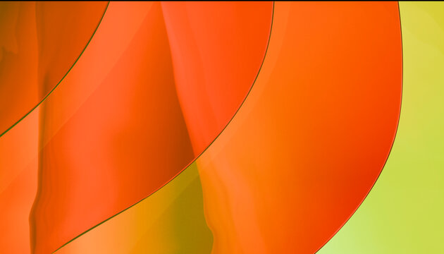 Abstract art with vibrant orange and green overlapping curved shapes.