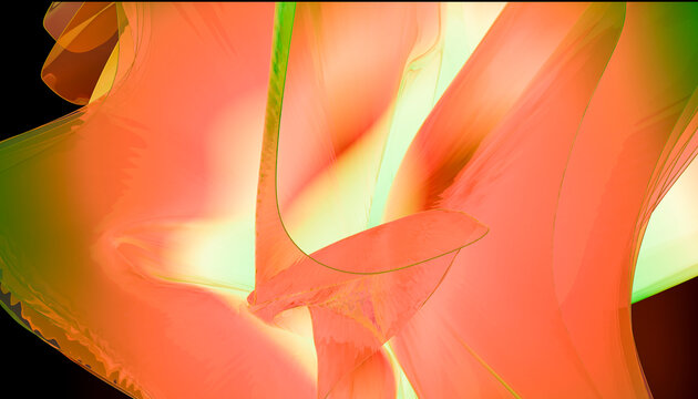 Abstract fluid shapes in vibrant orange and green hues creating a dynamic visual effect.